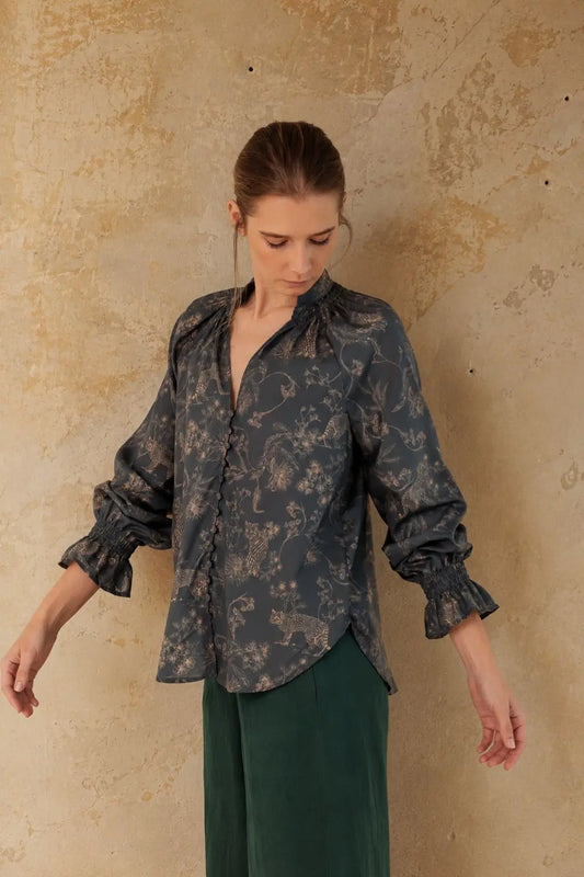 SMOCK BLOUSE | Silva Ocelot Print