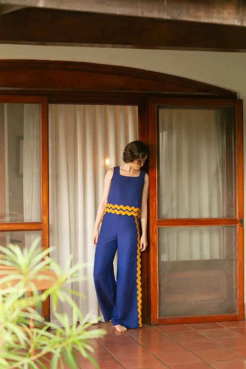 COBALT & MUSTARD TRIM PANT