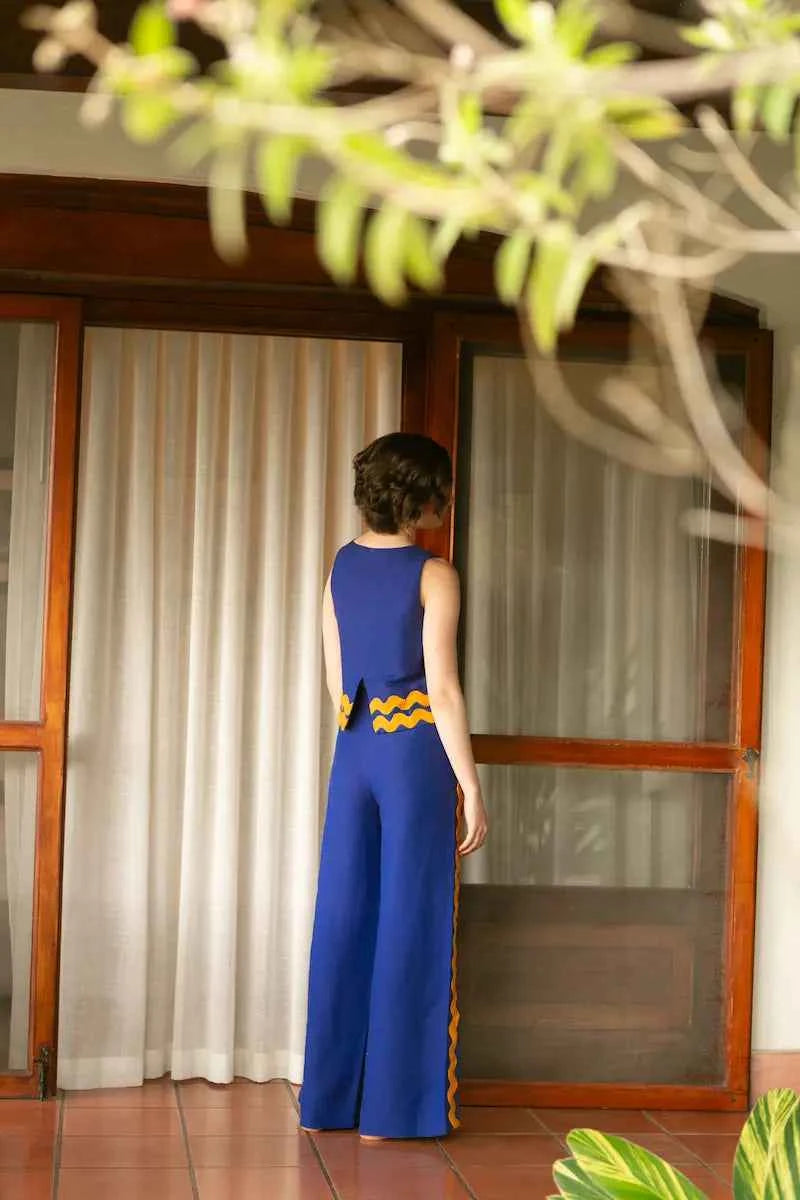 COBALT & MUSTARD TRIM PANT