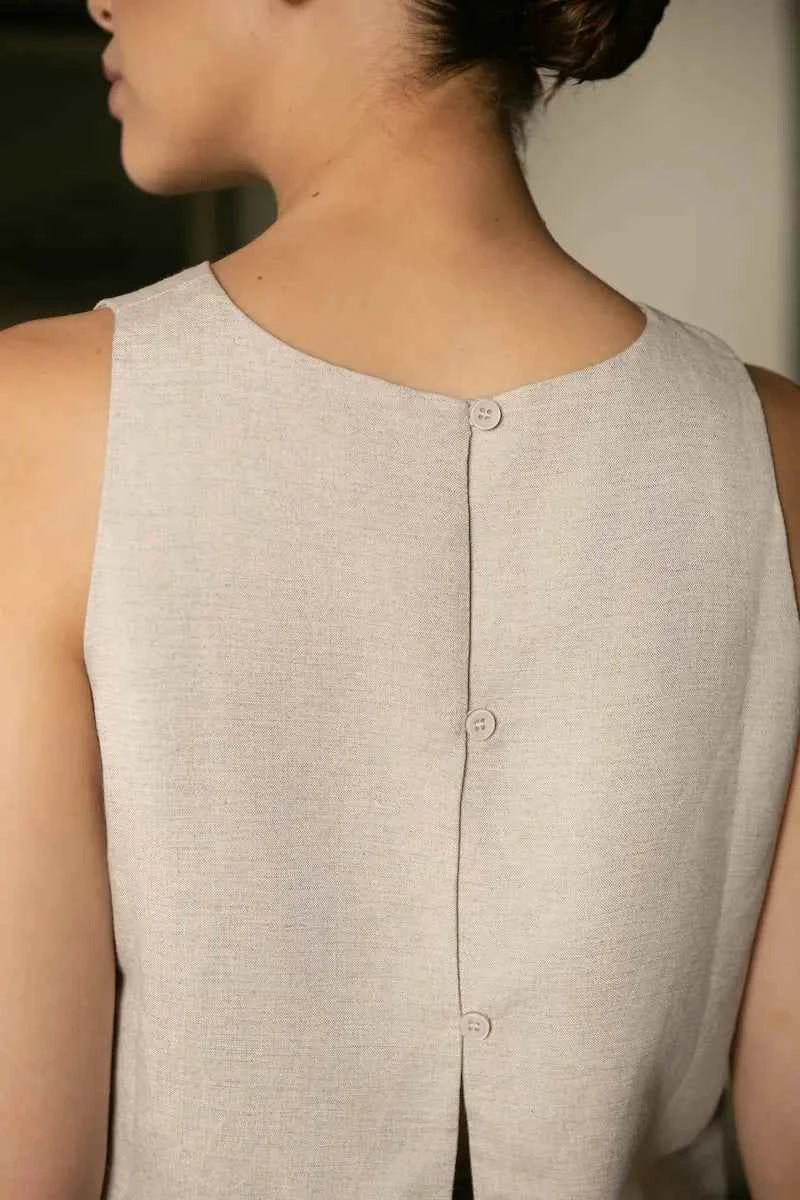 LINEN OPEN BACK TOP | BEIGE