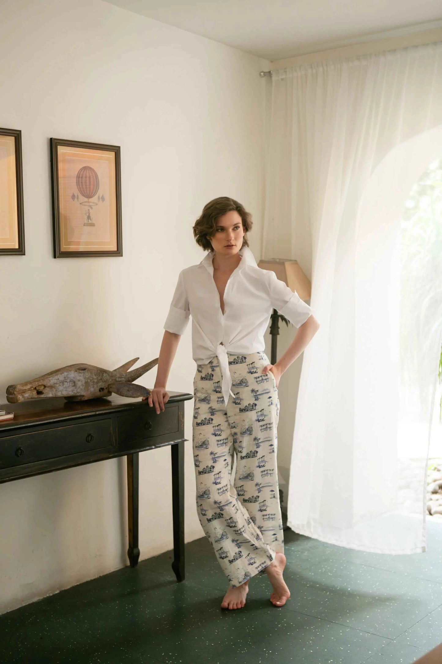 COASTAL TOILE PRINT PANTS