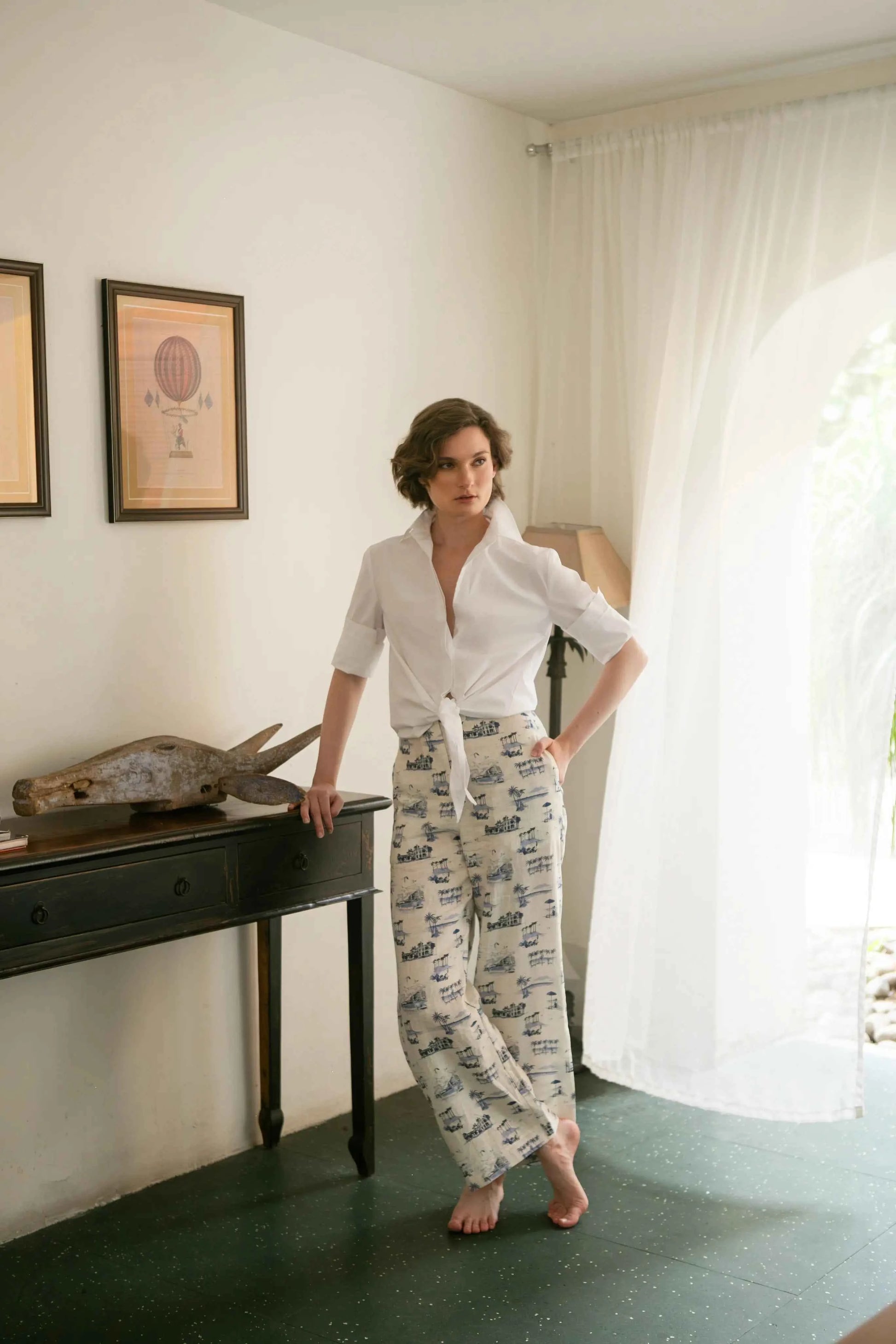 COASTAL TOILE PRINT PANTS