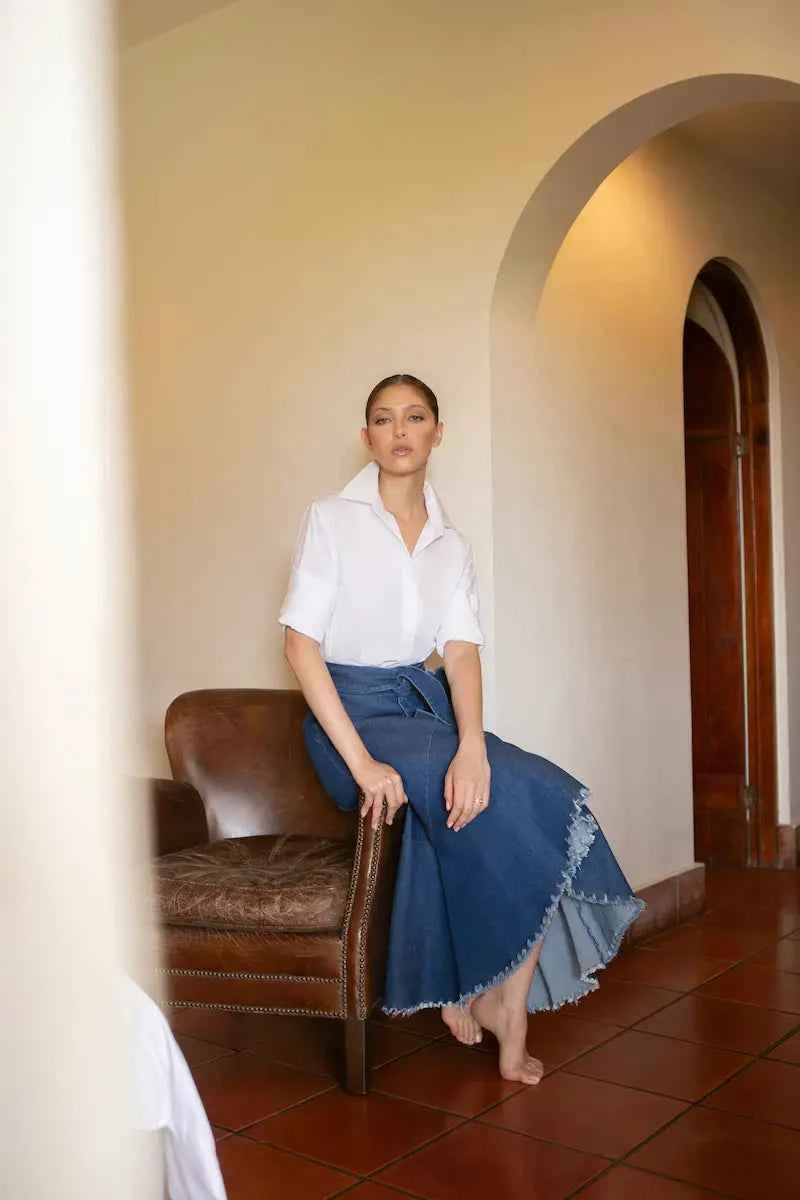 ASYMMETRIC DENIM SKIRT