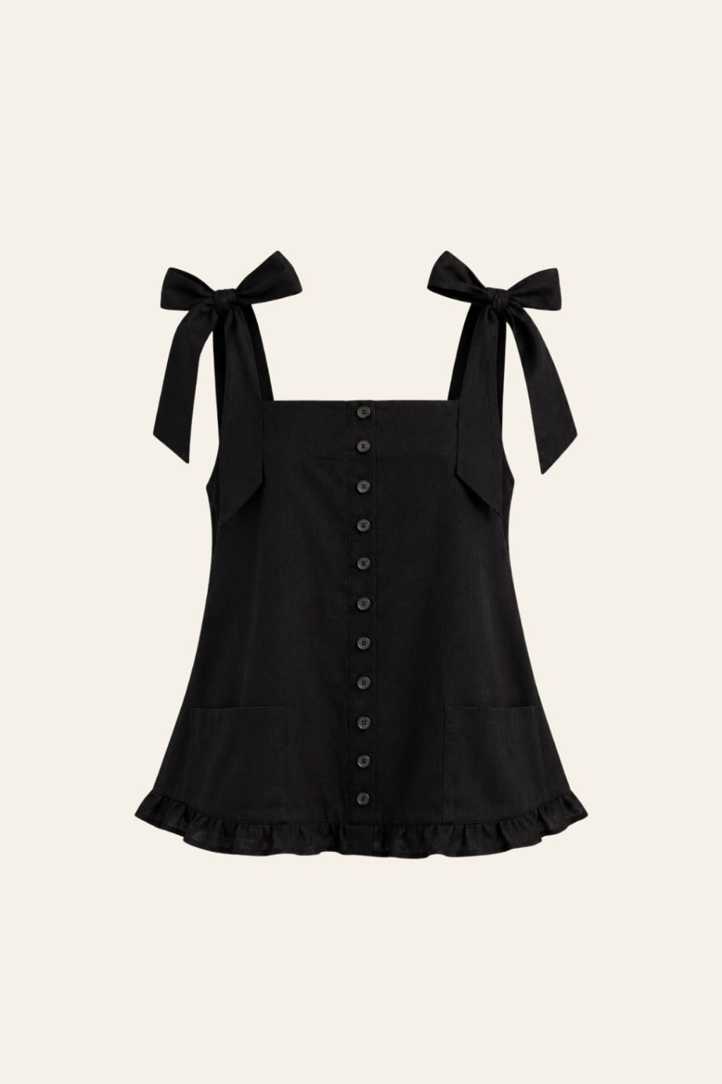 TIE LINEN BLOUSE | BLACK