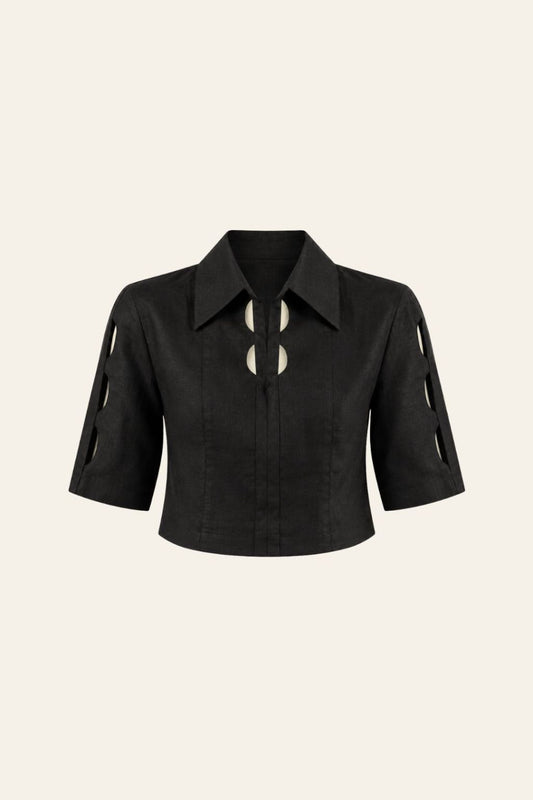 LUNAR CUT-OUT BLOUSE | BLACK