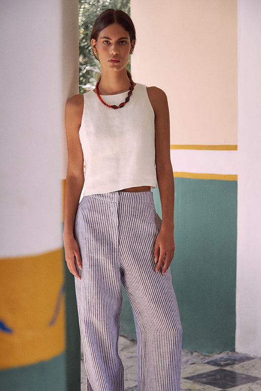 BLUE STRIPED LINEN PANTS