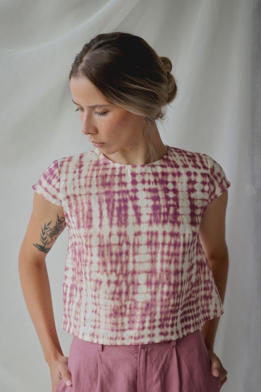 Cap Sleeve Blouse Pink Tie-dye