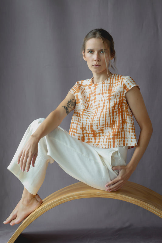 Cap Sleeve Blouse Yellow Tie-dye