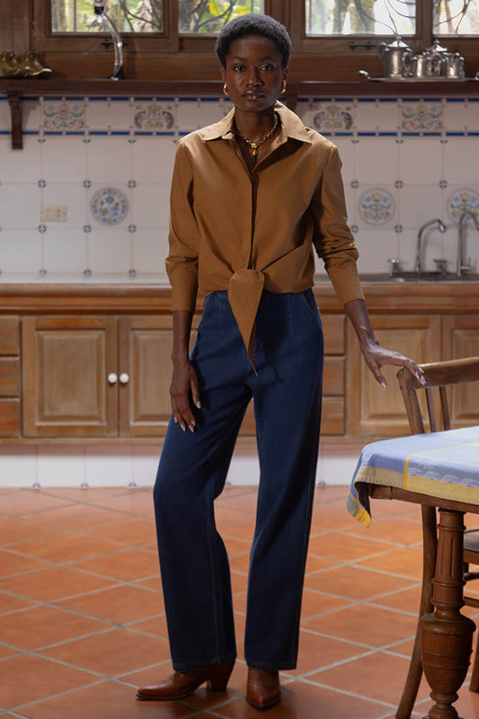 Caramel Tie Poplin Blouse