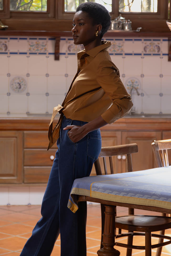 Caramel Tie Poplin Blouse