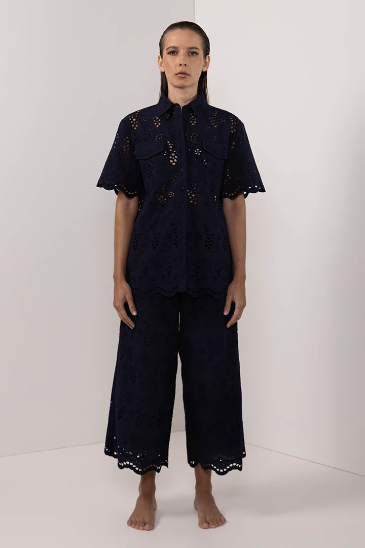 Eyelet Blouse Navy Blue