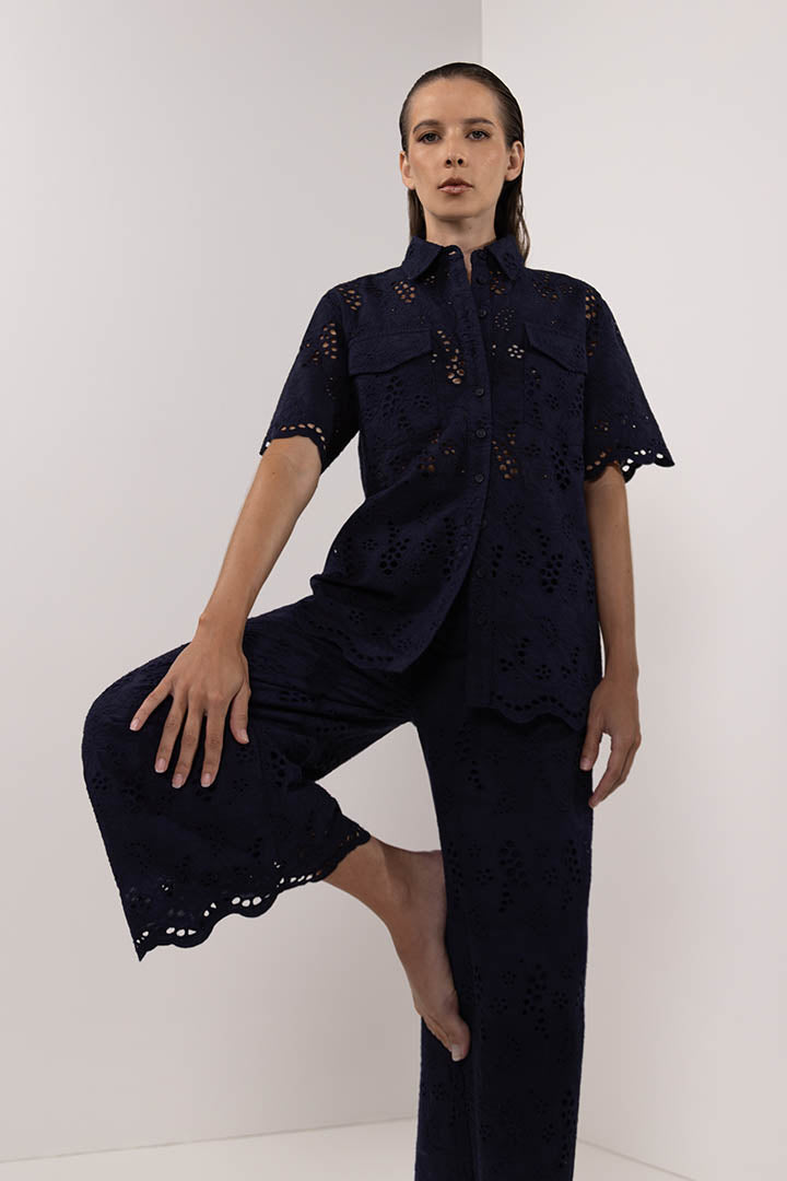 Eyelet Pants Navy Blue