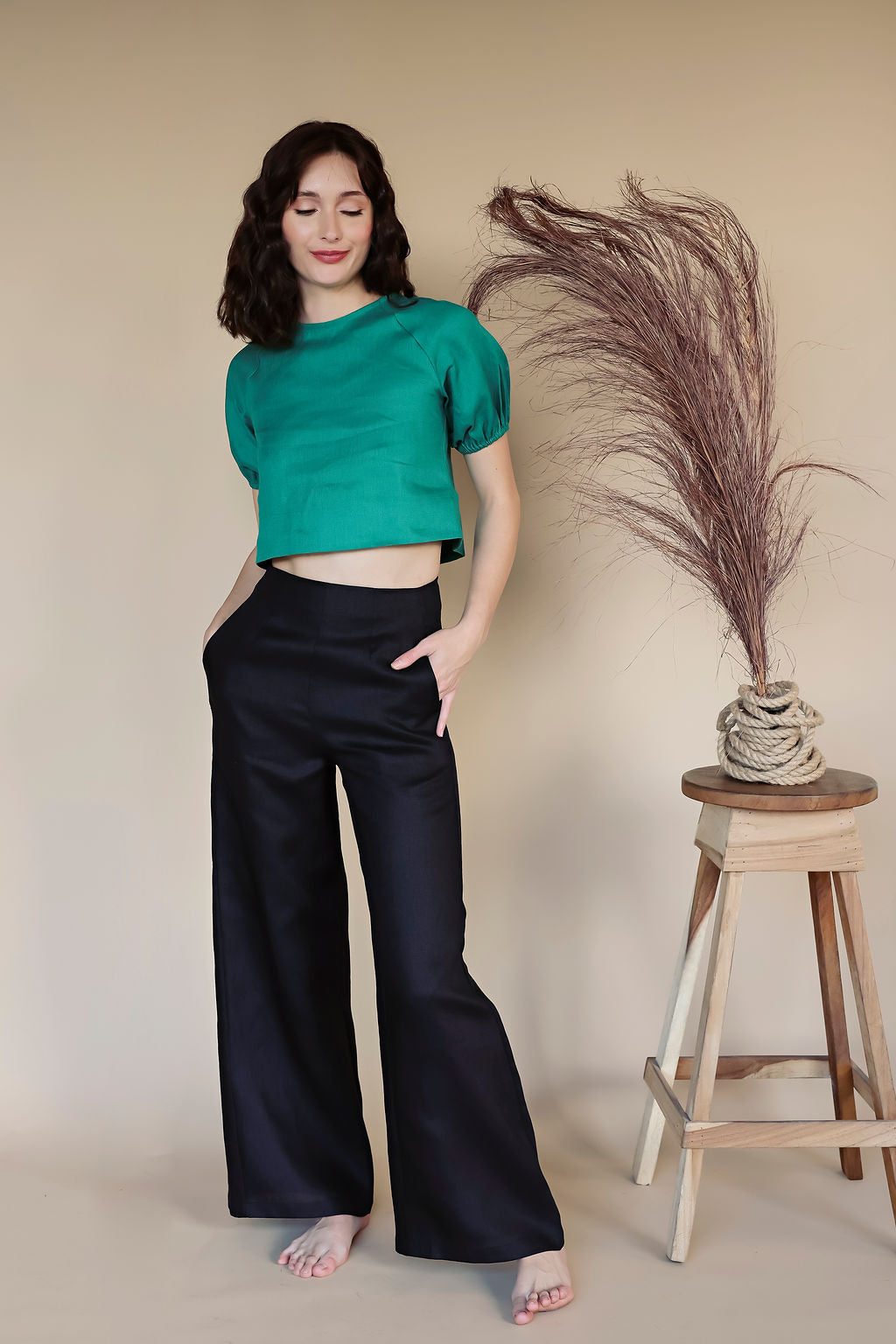 Linen Bruce Top Emerald Green