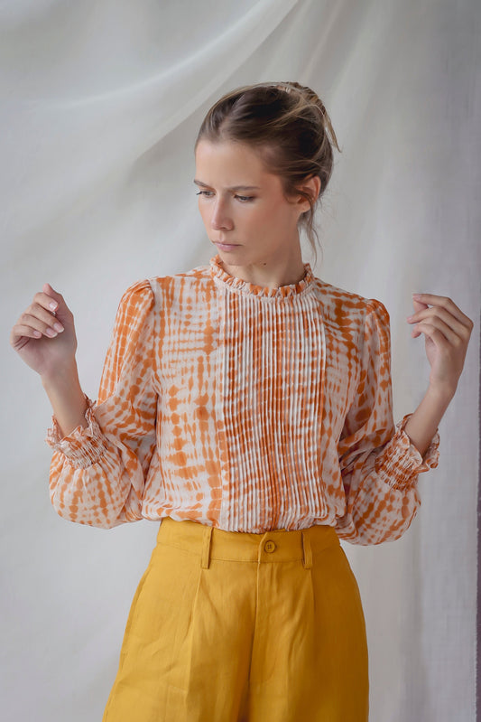 Long Sleeve Blouse Yellow Tie-dye