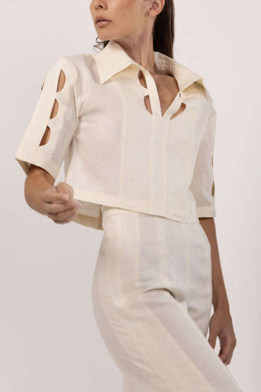 Lunar Cut Out Blouse Ivory