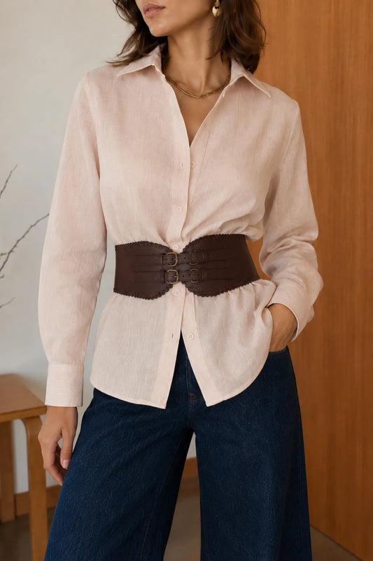 BLUSH LINEN CUFF BLOUSE