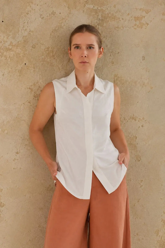 SLEEVELESS VISCOSE SHIRT | Cream