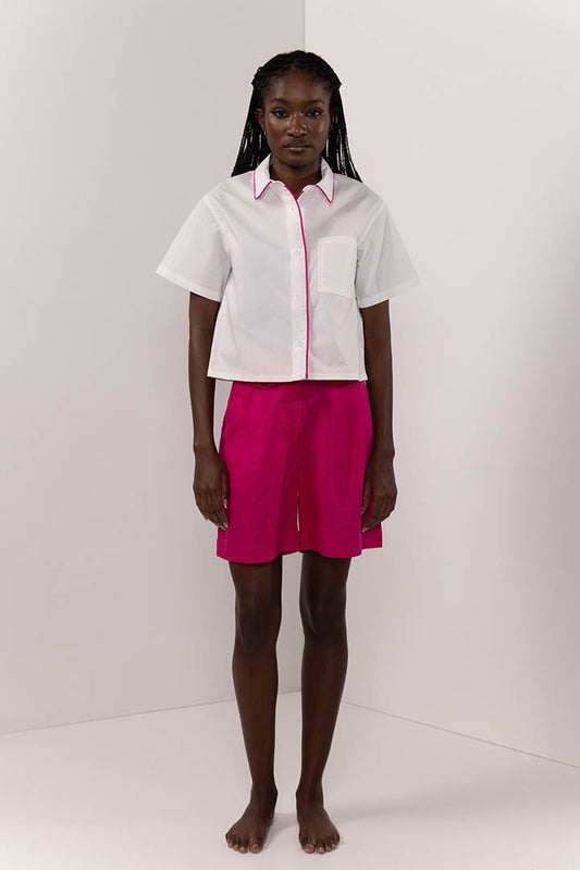 Poplin Short Sleeve Blouse Fucsia