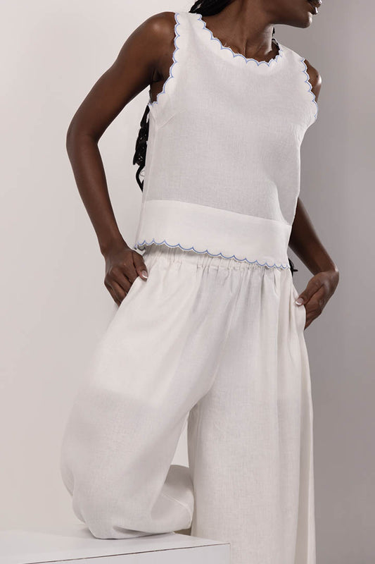 Scallop Edge Blouse White Light Blue