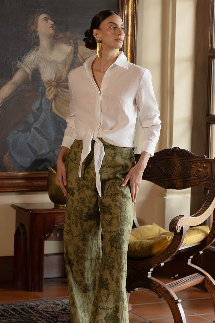 White Linen Tie Blouse