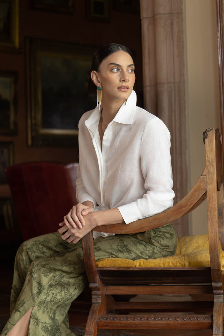 White Linen Tie Blouse